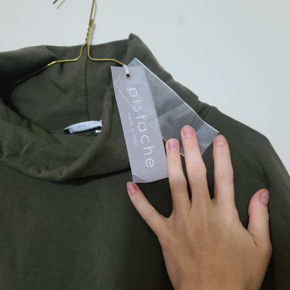 Pistache | Polar Fleece Terry Cotton Turtleneck Sweatshirt - Picture 3 of 5